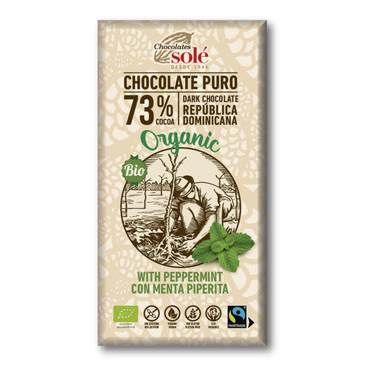 Dark Chocolate 73% Cocoa with Peppermint Chocolate Solé 100 g