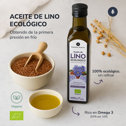 Pack of 3 ECO Planeta Huerto Cold-Pressed Flaxseed Oil 500 ml