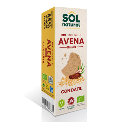 Pack of 9 Sol Natural Organic Wholemeal Oat Biscuits Sweetened with Dates, 170 g