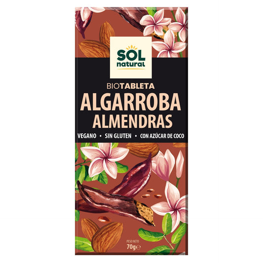 Cioccolato vegano di carruba con mandorle biologiche Sol Natural 70 g