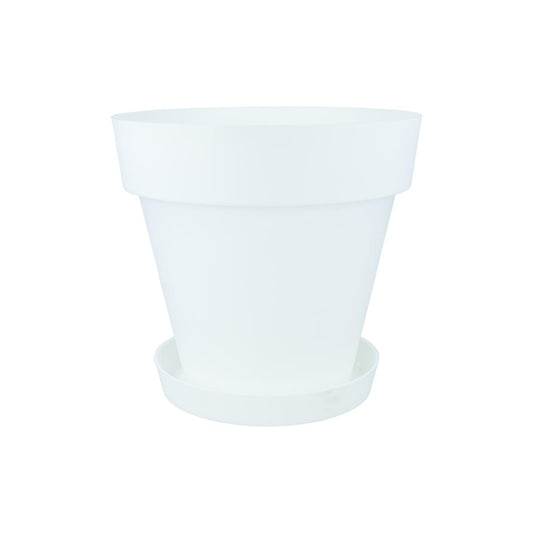 Pakket met witte bloempot met schotel Tes 18 x 15 cm