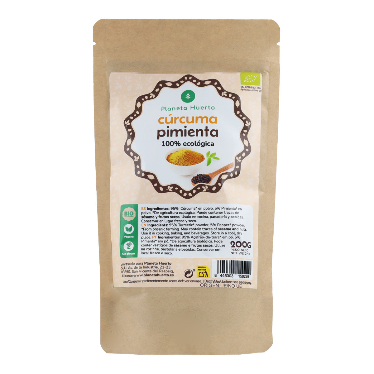 Gurkmeja- och pepparpulver ECO Planeta Huerto 150 g