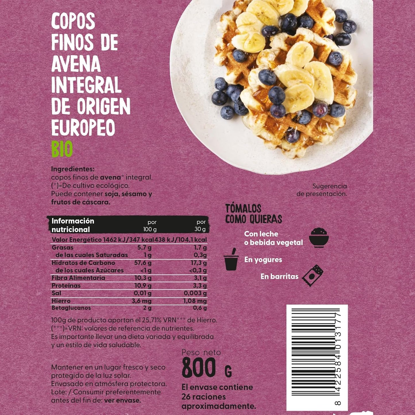 Mjuka flingor av fullkornshavre Bio Ecocesta 800 g