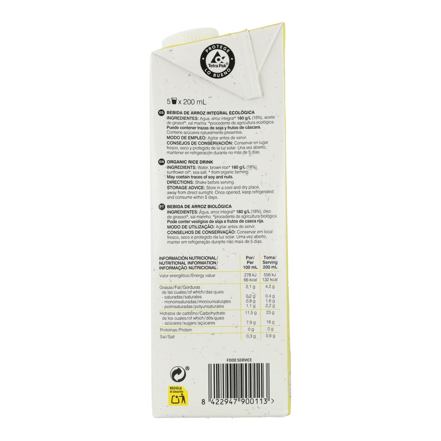 Pack 6 x  Boisson au riz complet Soria Natural 1 L