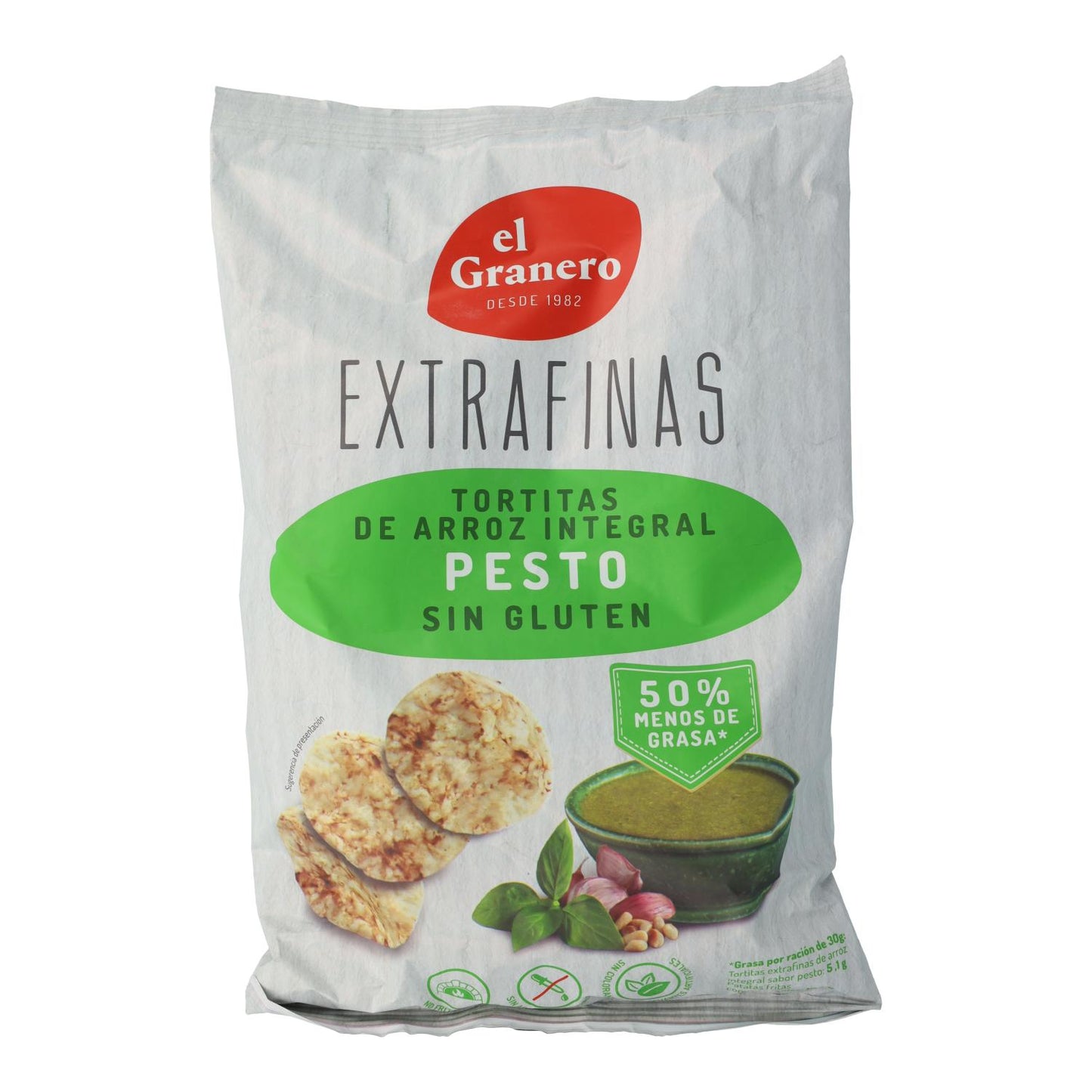 Extrafeine Vollkornreis-Puffs mit Pesto, glutenfrei, El Granero, 60 g