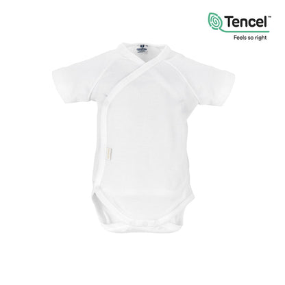 Short-sleeved bodysuit for newborns in white Tencel