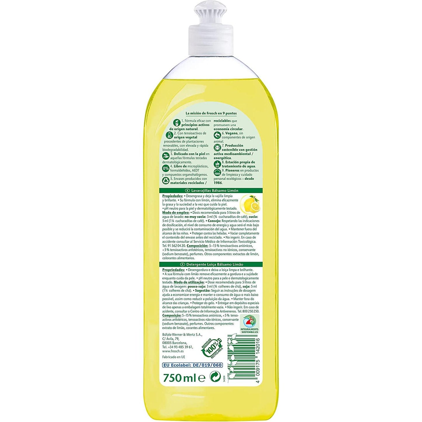 Zestaw 8 sztuk płynu do mycia naczyń Eco Frosch o zapachu cytrynowym 750 ml