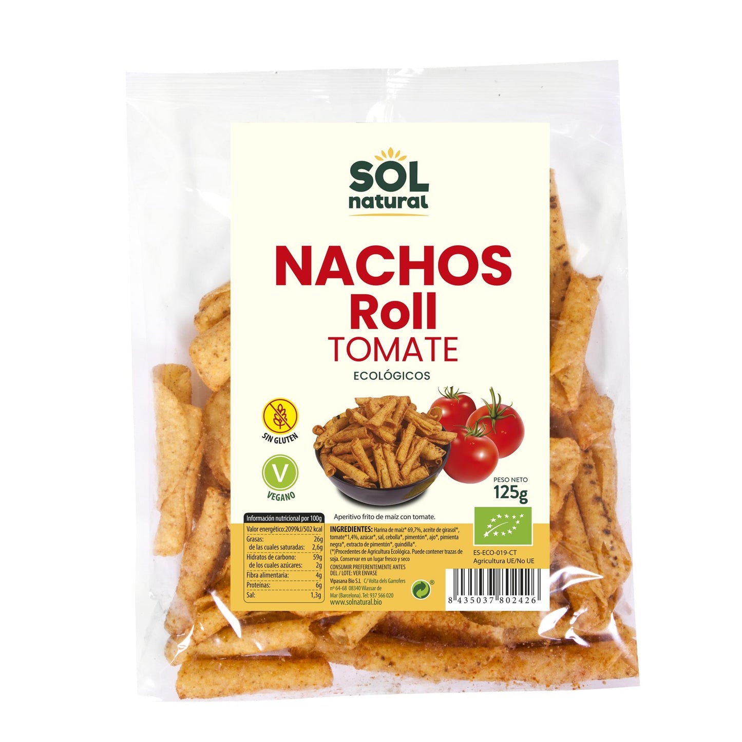 Nachos Roll z kukurydzy i pomidorów Bio bezglutenowe Sol Natural 125 g