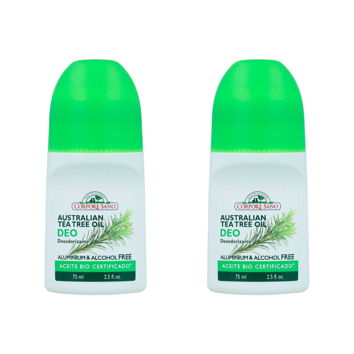 2er-Pack Roll-on-Deodorant mit Teebaumöl Corpore Sano, 75 ml