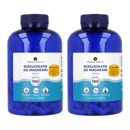 Förpackning 2xMagnesiumbisglycinat 500 mg Planeta Huerto 180 kapslar