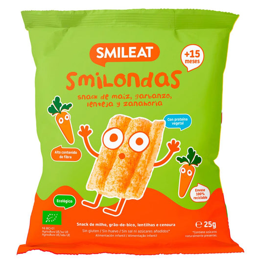 Smilondas Organic Corn, Chickpea, Lentil and Carrot Snack Smileat 25 g