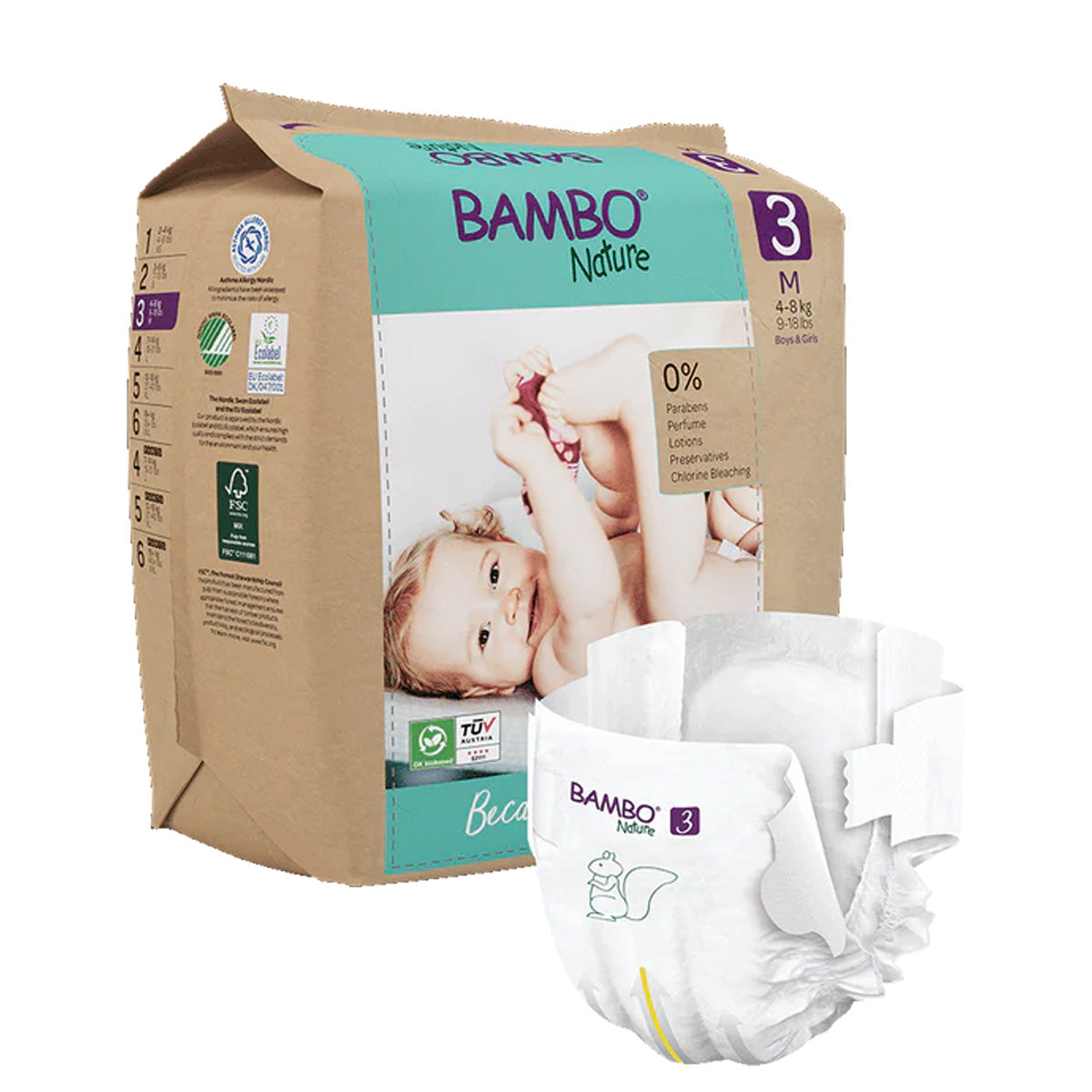 Pack of Bambo Nature Nappies Size 3 (4-8 kg), 3 x 28 units