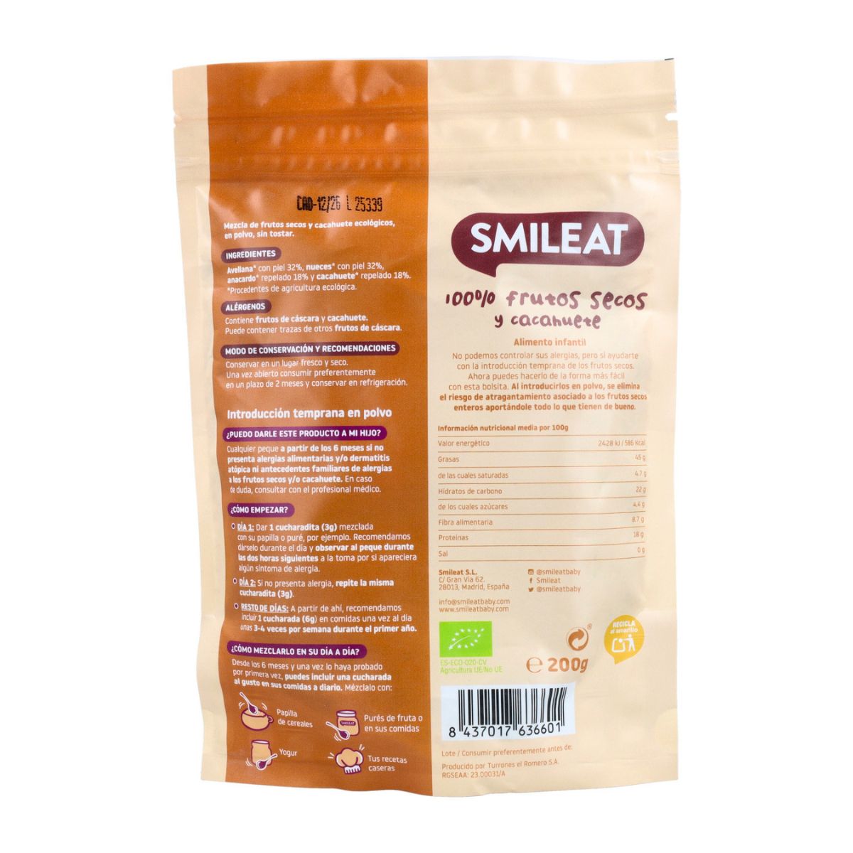 Bio-Mischung aus Trockenfrüchten und Erdnusspulver Smileat 200 g