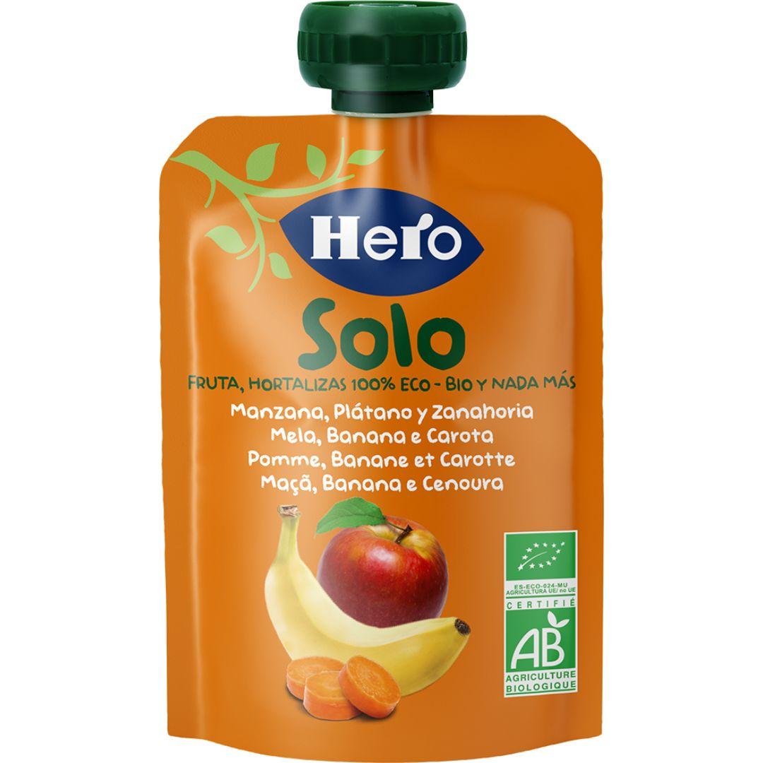 Beutel mit Apfel, Banane und Karotte, 100 % Bio, 100 g – Hero Solo
