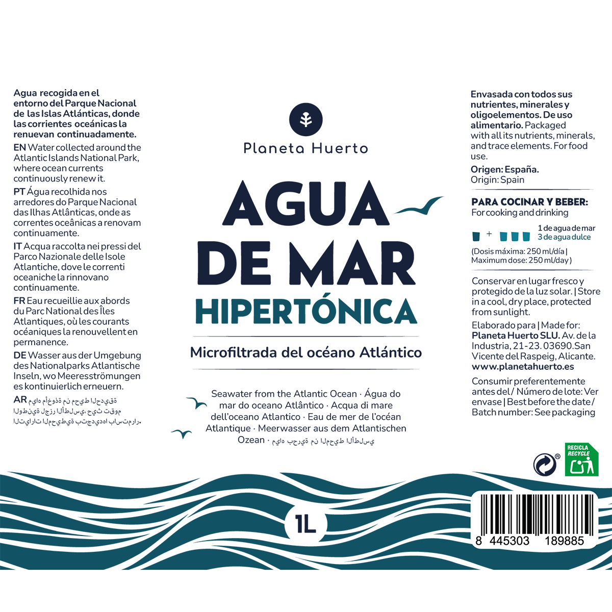 Acqua di mare ipertonica Planeta Huerto 1 L