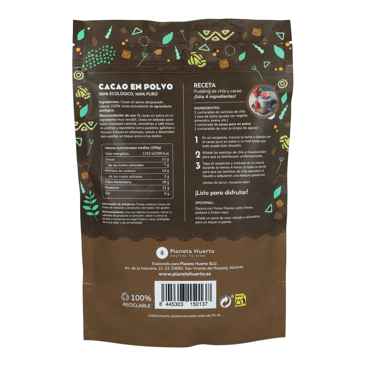 Pak 2x Cacaopoeder ECO Planeta Huerto 250 g