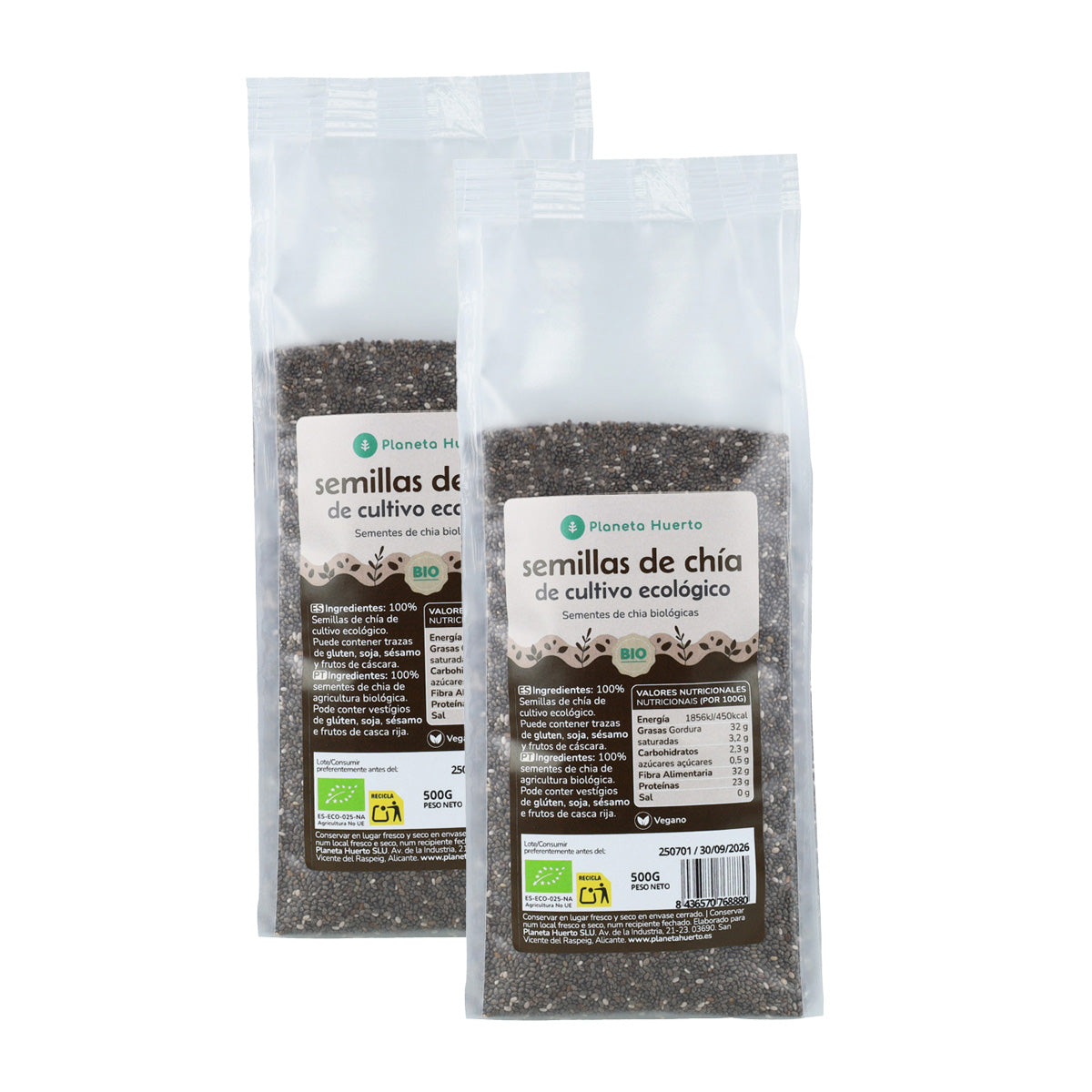 Förpackning 2x ECO Planet Garden ECO chiafrön 500 g