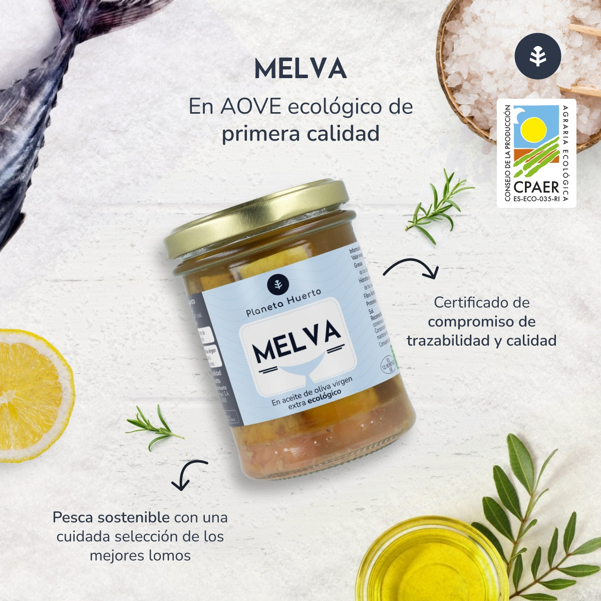 Pakket 12x Melva in extra vierge olijfolie ECO Planeta Huerto 190 g