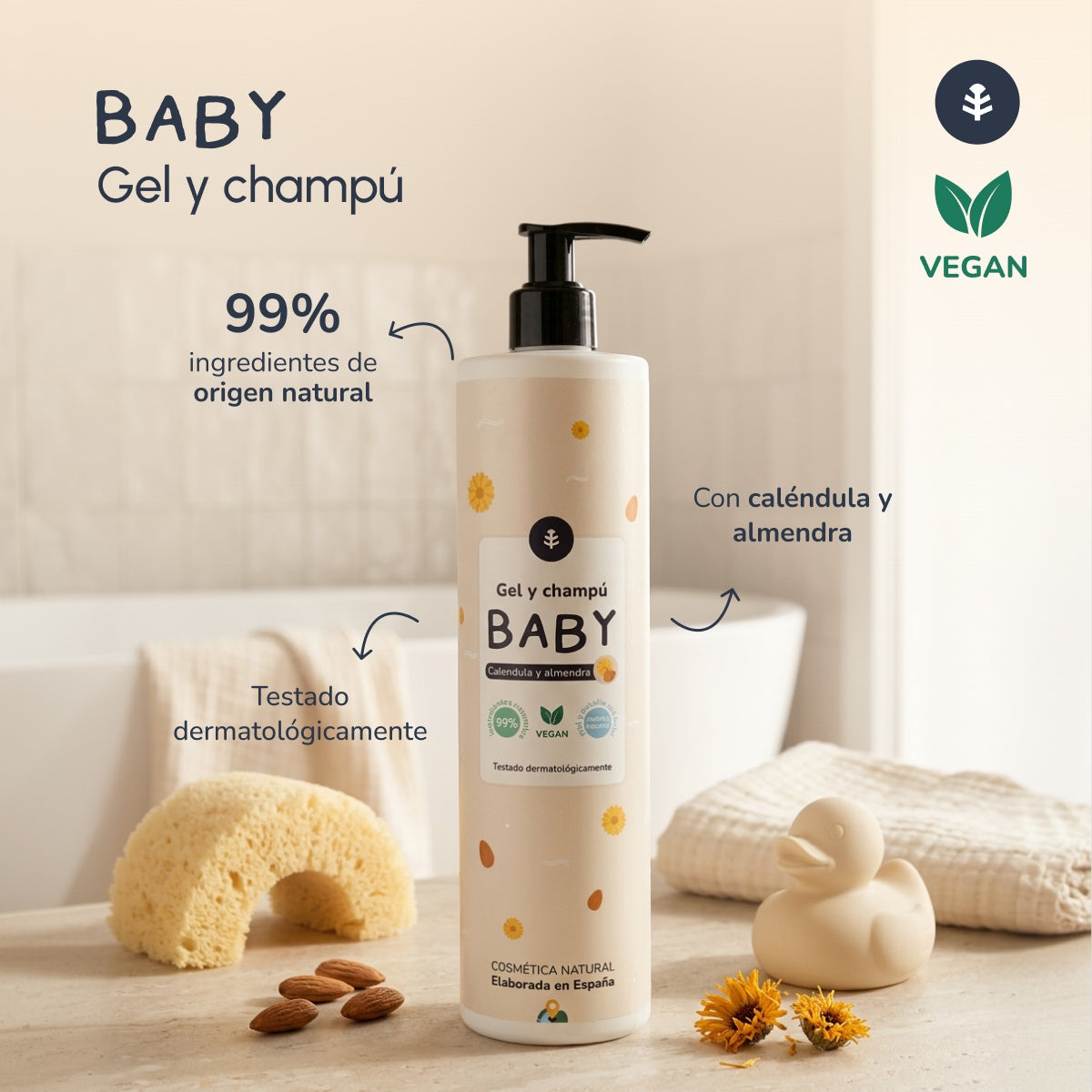 Shampooing et gel pour bébé au calendula et à l'amande Planeta Huerto 500 ml
