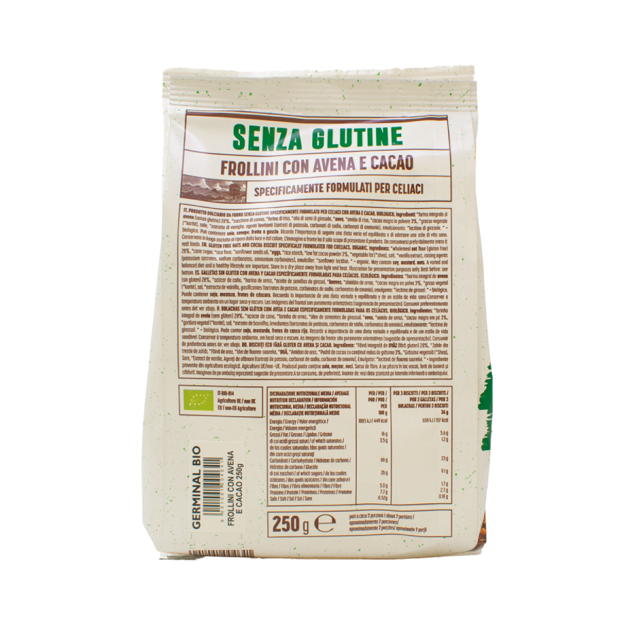 Biscotti d'avena senza glutine con cacao Germinal Bio 250 g