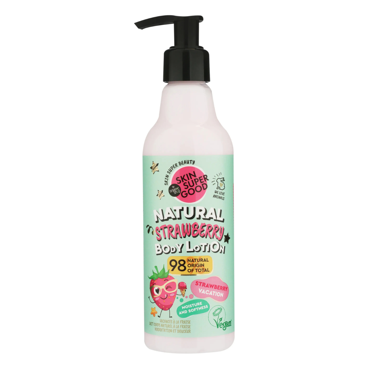 Lotion corporelle naturelle à la fraise Strawberry Vacation Skin Super Good 250 ml