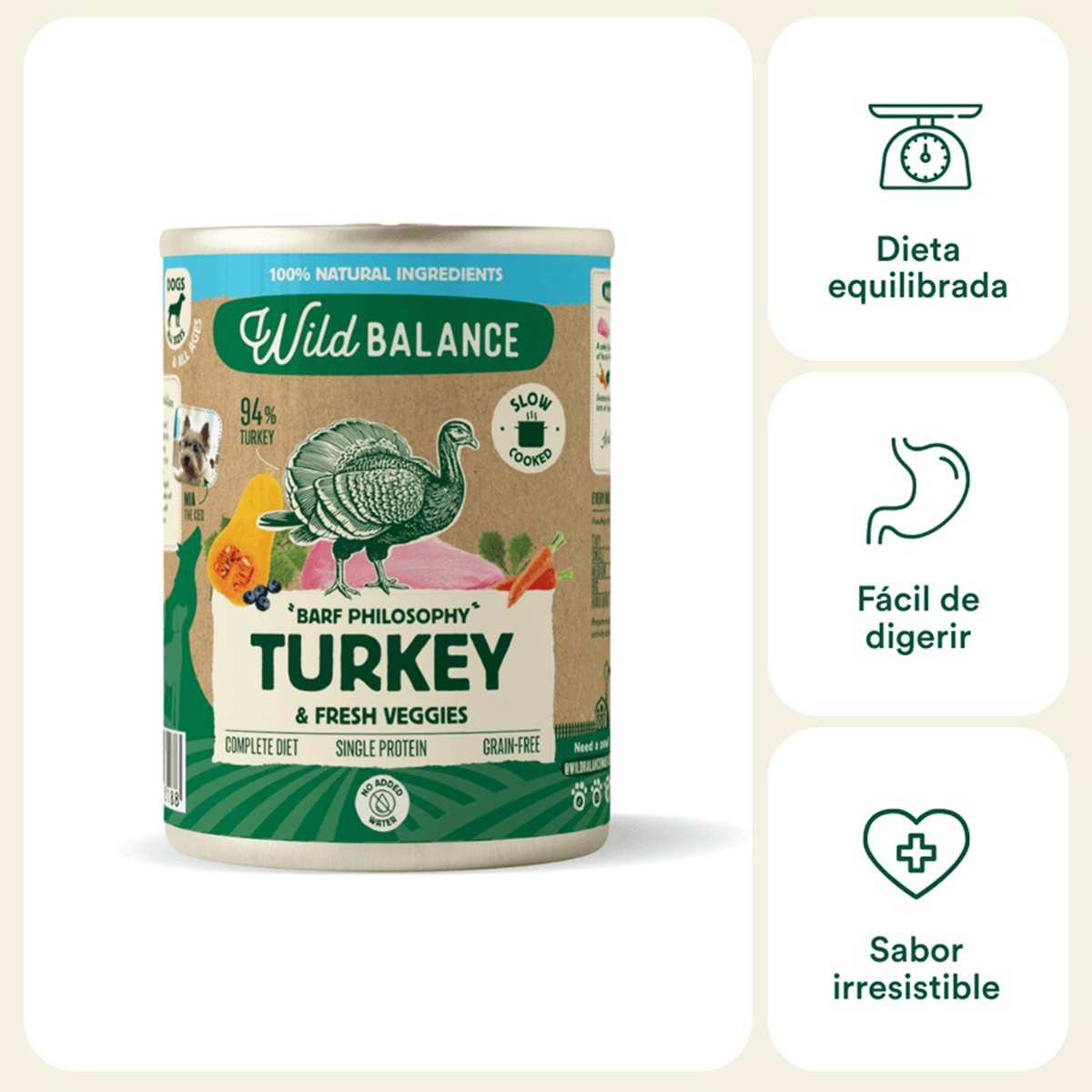 Menu complet BARF à la dinde pour chiens, Wild Balance, 400 g