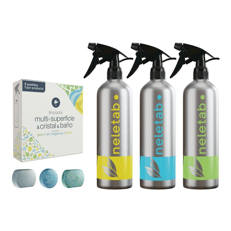 Starter Pack 3 bottles + 3 tablets Multi-surface & Glass & Bathroom Neletab