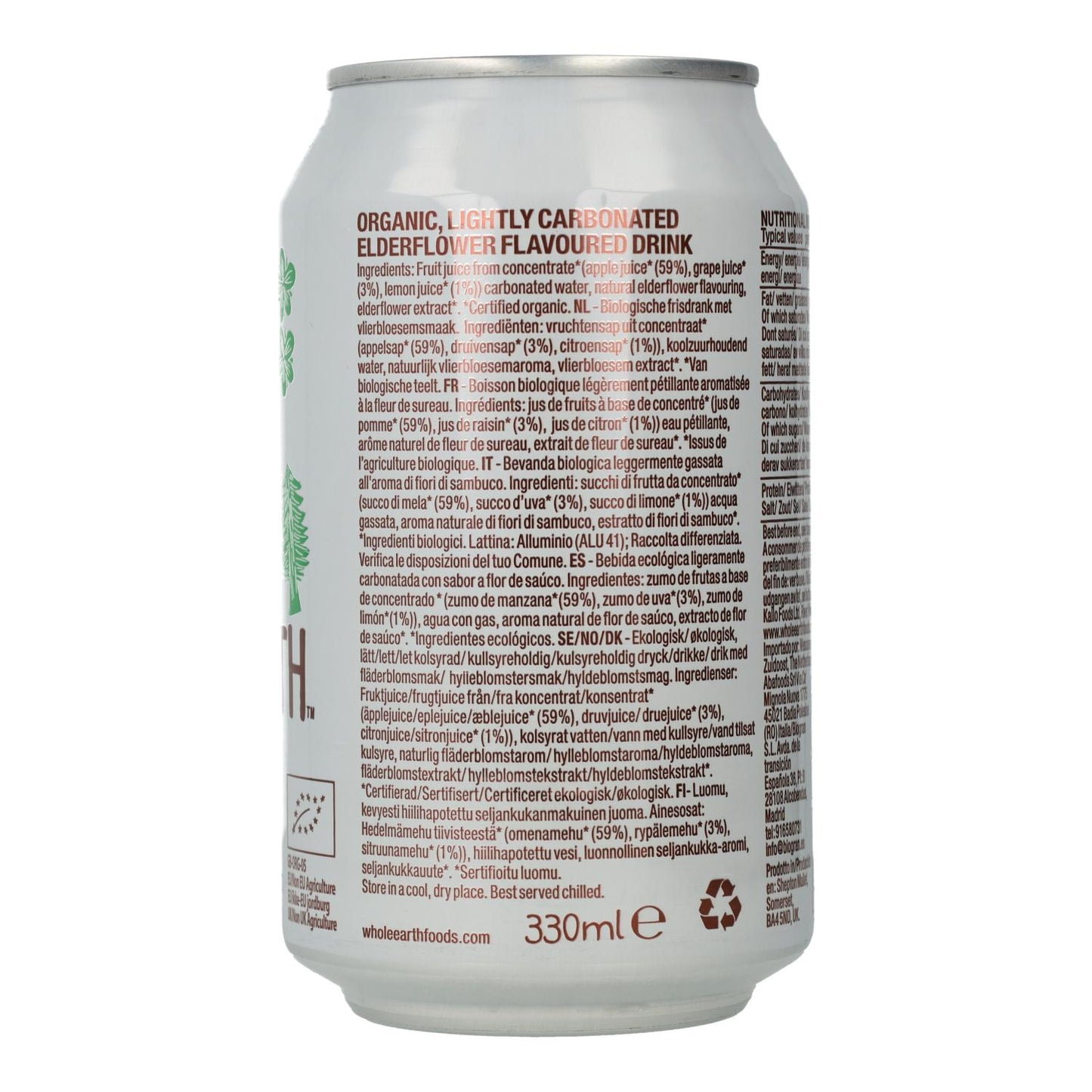 Ekologisk fläderläsk Whole Earth 330 ml