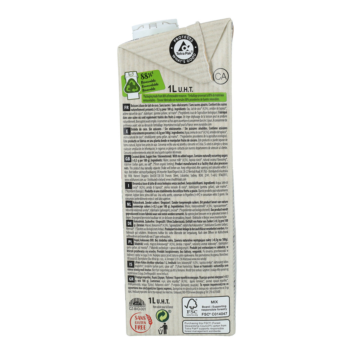 6x Pack Classic Nature Organic Coconut Drink Ecomil 1 L