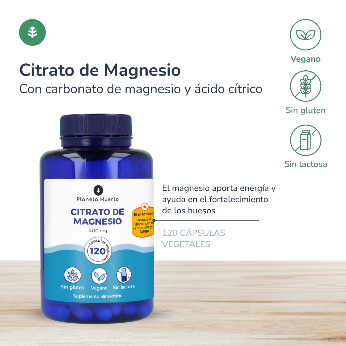 Pack 2x Magnesiumzitrat Planeta Huerto 120 Kapseln