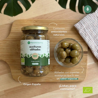 Grüne Oliven gewürzt Eco Planeta Huerto 390g