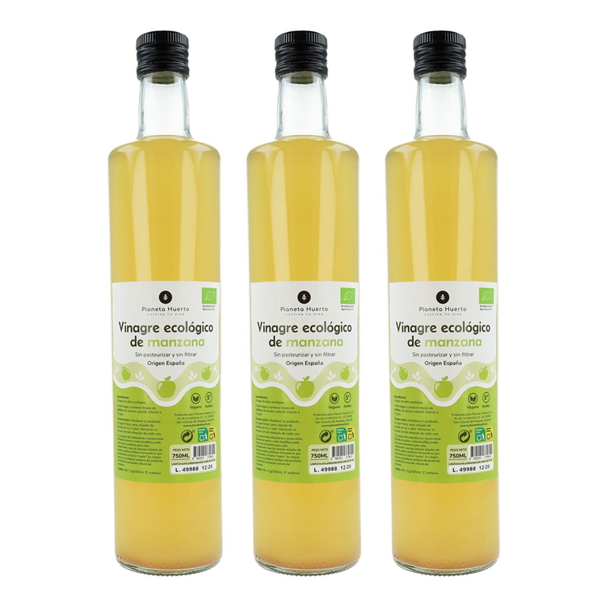 Opakowanie 3x niefiltrowany ocet jabłkowy ECO Planeta Huerto 750 ml