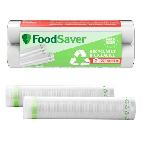 2 rotoli per confezionatrice sottovuoto 100% riciclabili 28 cm x 3 m FoodSaver