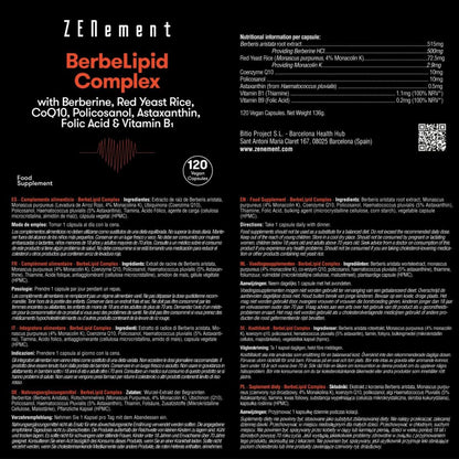 BeberLipid Complex met berberine, rode rijstgist, policosanol, Q10, astaxanthine, foliumzuur en vitamine B1 Zenement, 120 tabletten