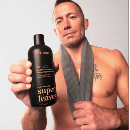 Super leaves 2-i-1 schampo och balsam – Patchouli och bourbon, Attitude, 415 ml
