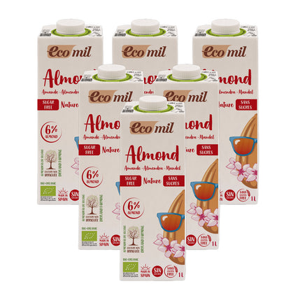 Pack of 6 Ecomil Organic Unsweetened Almond Drink 1L