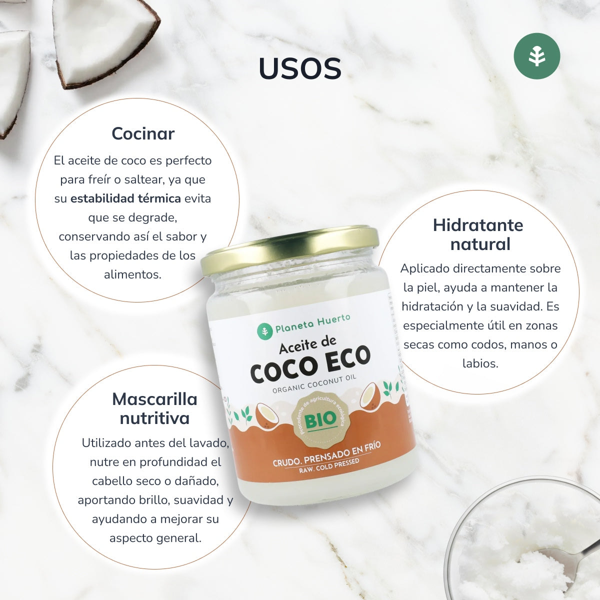 Huile vierge de coco ECO Planeta Huerto 500 ml