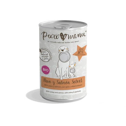 Nourriture humide Barf pour chiens Dinde et saumon Select BIO Puromenu 400 g