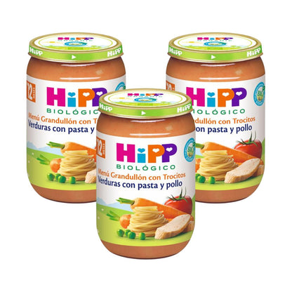 Pack x 3 petits pots de légumes avec pâtes et poulet bio +12 mois HiPP 220 g