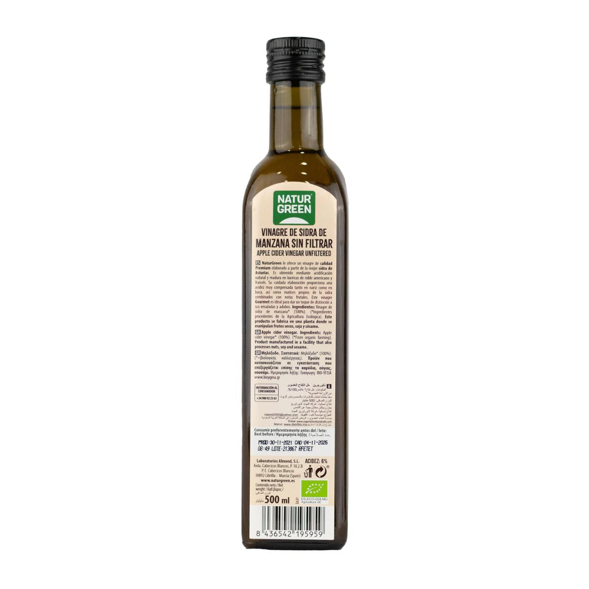 Pakket van 6x ongefilterde biologische appelazijn NaturGreen 500 ml