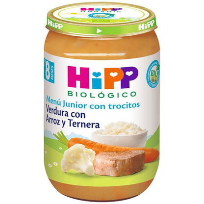 3er-Pack Glas mit Gemüse, Reis und Bio-Rindfleisch +8 Monate HiPP 220 g