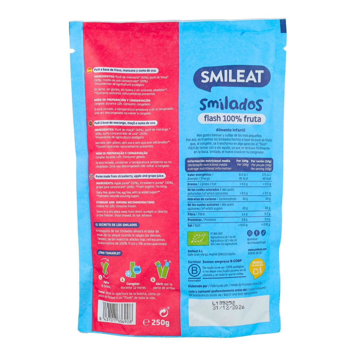 Smilado Erdbeer-Apfel BIO, Kindereis 100 % Frucht SMILEAT 250 g