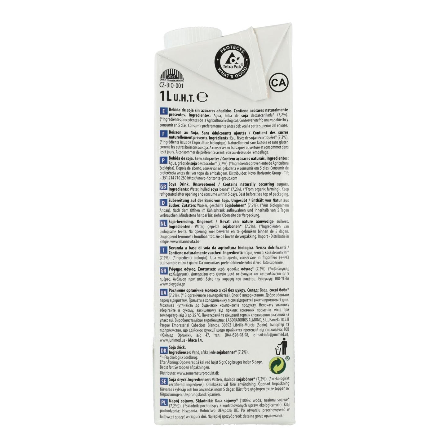 Pack of 6 x NaturGreen Organic Unsweetened Soy Drink 1 L