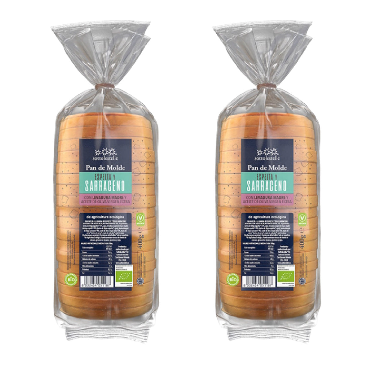 Pack of 2 Sottolestelle Spelt and Buckwheat Bread Loaves 400 g