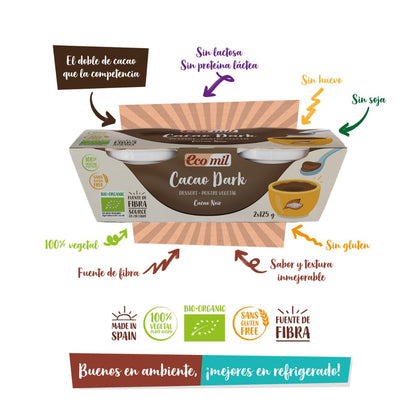 Dessert Cacao Dark Bio Ecomil 2 stuks van 125 g