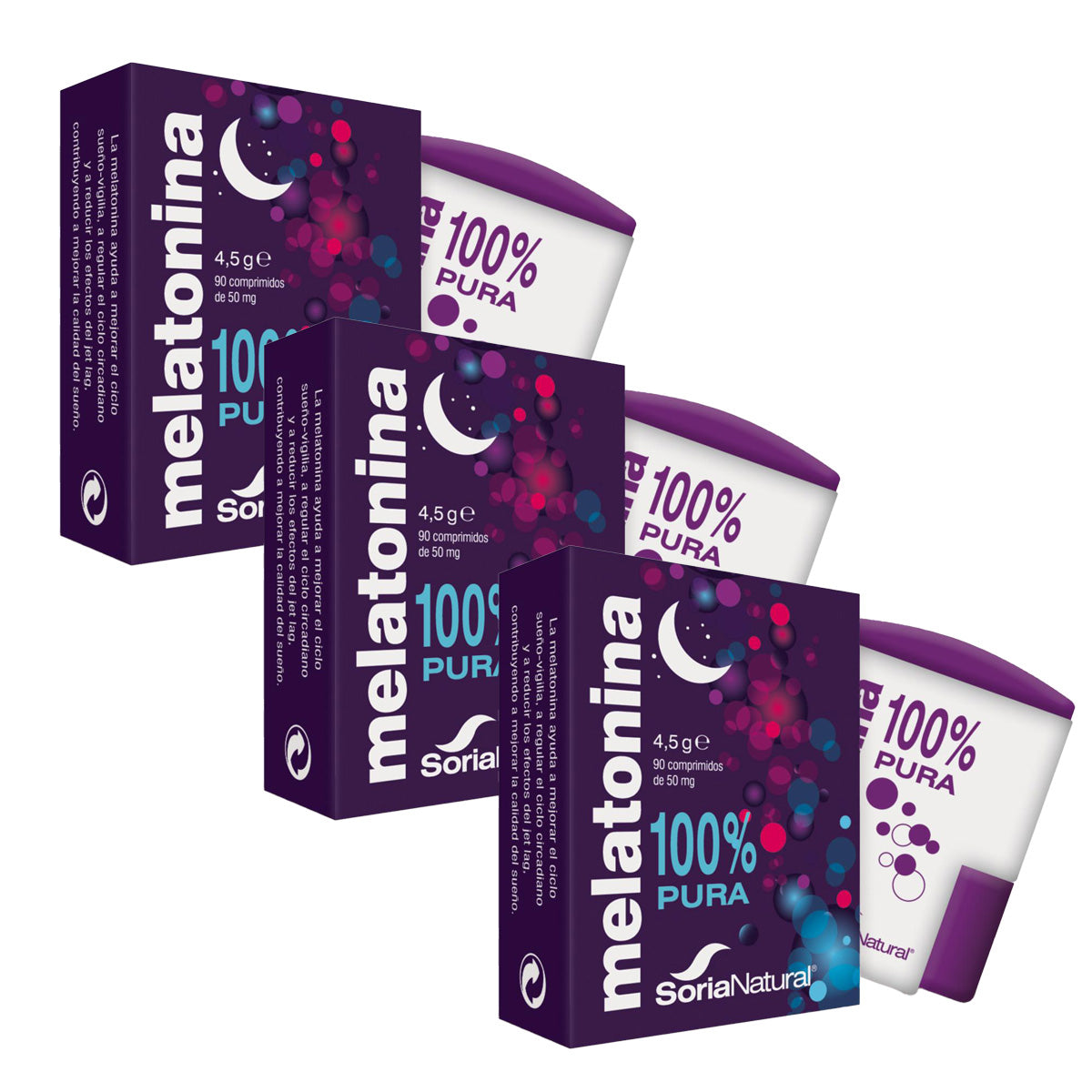 Confezione da 3 Melatonina Soria Natural, 90 compresse
