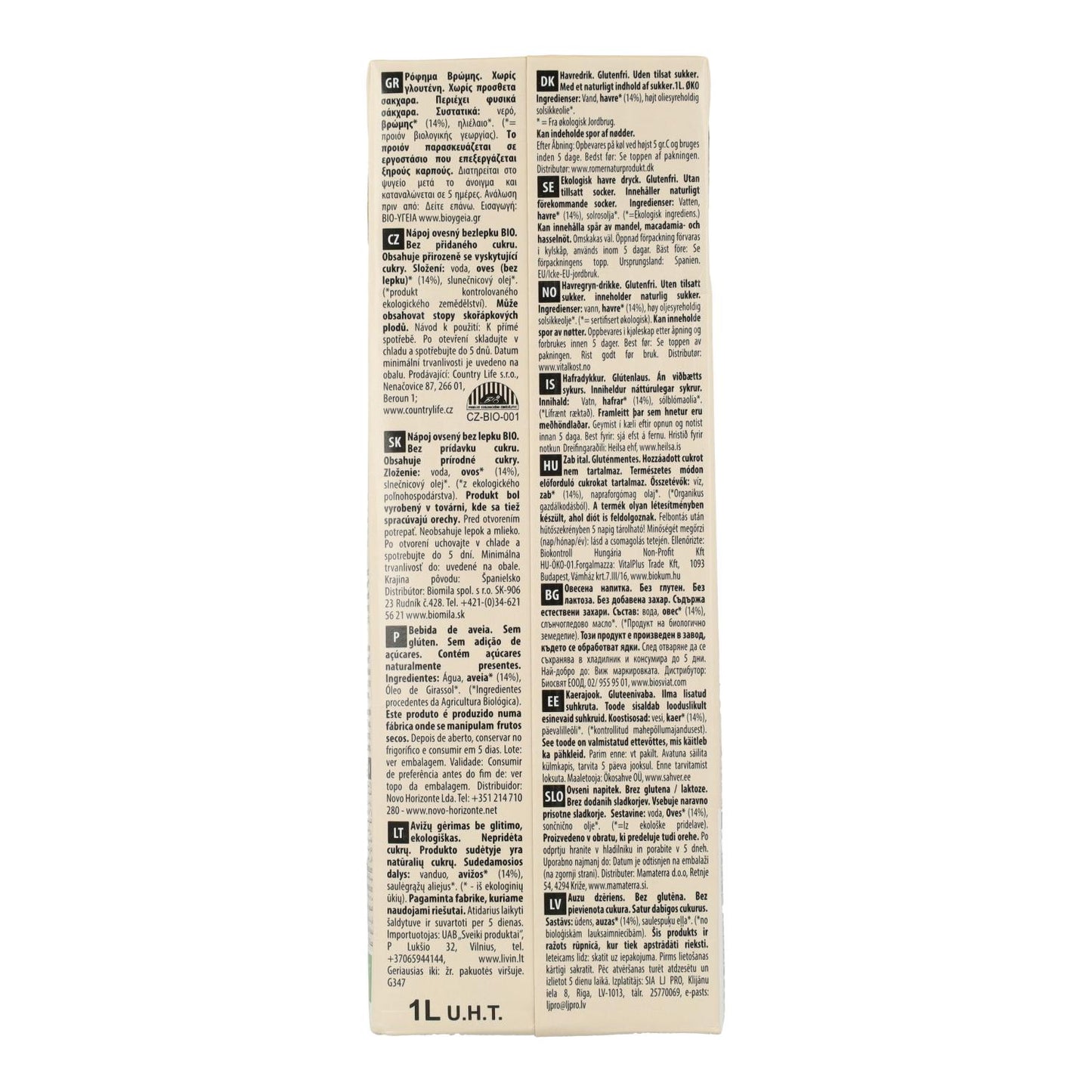 Pack 6 unités Boisson végétale à l'avoine bio sans gluten Ecomil 1 L