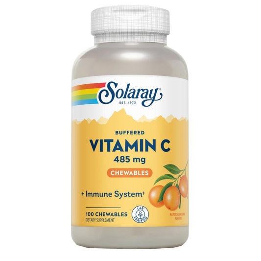 Vitamina C masticabile al gusto di arancia 500 mg Solaray, 100 compresse.