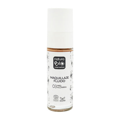 Fondotinta fluido 03 Miele Alcarria, finitura impeccabile, con rosa mosqueta e burro di karité,  NaturaBio Cosmetics, 30 ml