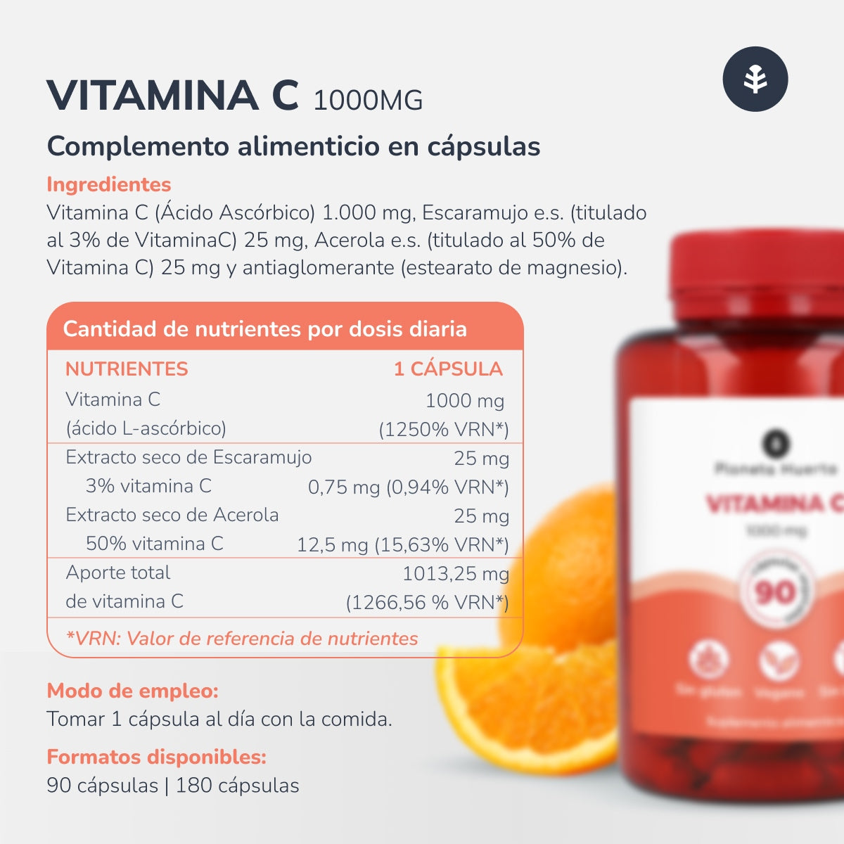 Vitamine C 1000 mg Planeta Huerto 180 plantaardige capsules